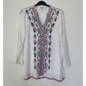 Paparazzi Embroidered Top Blouse Lightweight Tunic‎ Size L Henley Neck Viscosa